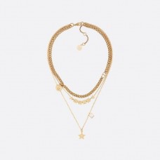Колие Christian Dior с висулки Lucky Square, лого и месингова звезда, изкуствена многоверижна верига