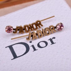 Дамски обеци Dior JAdior Boucles Doreilles с розови кристали и ретро месингово лого