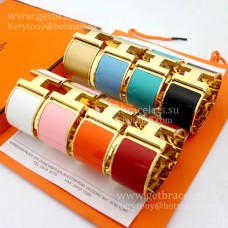 Hermes Clic Clac H Extra Wide Enamel гривна от жълто злато GM 33 мм достоен