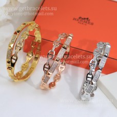 Hermes Collier de Chien Двойна слоева гривна Бяло злато/Розово злато/Жълто злато