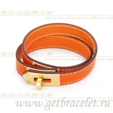 Гривна Hermes Rivale Double Wrap Orange със злато