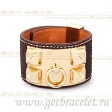 Гривна Hermes Collier de Chien кафява със злато