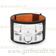 Гривна Hermes Collier de Chien черна със сребро