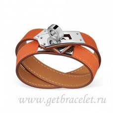 Гривна Hermes Rivale Double Wrap Orange със сребро