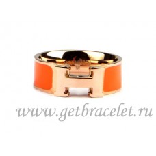 Пръстен Hermes Enamel Clic H от 18-каратово розово злато с оранжево