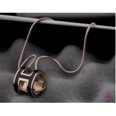 Hermes 3D Pop “H“logo Snake Bone Black Collar в розово злато