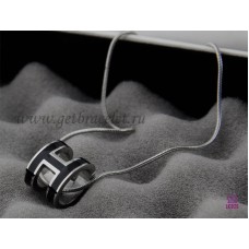 Хермес 3D Pop “H“лого Змийска кост Черно колие в бяло злато