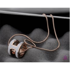 Колие Hermes 3D Pop „H“ с лого на змийска кост в бяло в розово злато