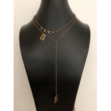 Дамско колие Christian Dior с месингова пчела и мотив от CD, квадратна висулка със звезда и двойна звена