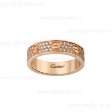 Сватбена халка Cartier Love с диамантено покритие от розово злато