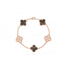 Гривна Van Cleef Arpels Alhambra 5 мотива с диаманти и сив седеф