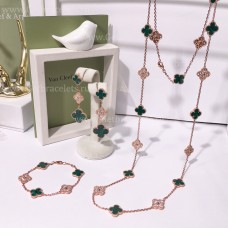  Комплект часовник Van Cleef Arpels Alhambra с диаманти и малахитов комплект