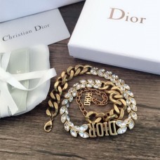 Колие Dior с лого на Dior, дебела верижка, диаманти Marquise, женски, античен месинг, бели кристали, изкуствени...