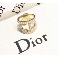Пръстен Dior с жълто злато и CD мотив, бели перли за парти