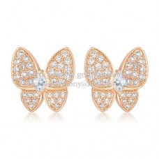 Обеци Van Cleef Arpels Flying Two Butterflies от розово злато с диамант Pave
