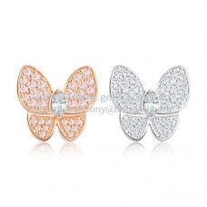 Обеци Van Cleef Arpels Flying Two Butterflies от розово и бяло злато с диамант Pave