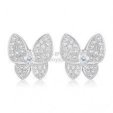 Обеци Van Cleef Arpels Flying Two Butterflies от бяло злато с диамант Pave