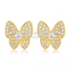 Обеци Van Cleef Arpels Flying Two Butterflies от жълто злато с диамант Pave