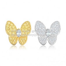 Обеци Van Cleef Arpels Flying Two Butterflies, жълто и бяло злато с диамант Pave