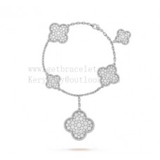 Гривна Van Cleef Arpels Magic Alhambra с 5 мотива, бяло злато с диаманти