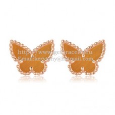Обеци Van Cleef Arpels Sweet Alhambra Butterfly от розово злато с тигрово око и седеф