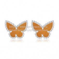 Обеци Van Cleef Arpels Sweet Alhambra Butterfly от бяло злато с тигрово око и седеф