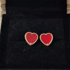 Обеци Van Cleef Arpels Sweet Alhambra Heart от розово злато с карнеол
