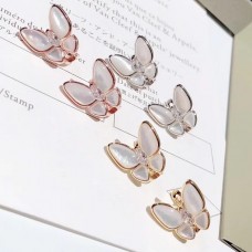 Обеци Van Cleef Arpels с две пеперуди, седеф и диаманти, 3 цвята
