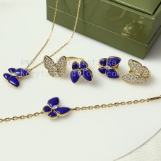 Колие/обеци/пръстен Van Cleef Arpels „Две пеперуди“ от жълто злато с диаманти и лапис лазули