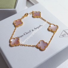 Гривна Van Cleef Arpels Alhambra 5 мотива, розово злато с розов седеф, пружина