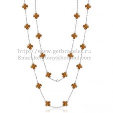 Колие Van Cleef Arpels Alhambra от бяло злато, 20 мотива с тигрово око и седеф