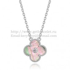 Висулка Van Cleef Arpels Alhambra от бяло злато със сив седеф и кръгли диаманти