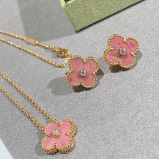 Висулка и обеци Van Cleef Arpels Alhambra от шампанско злато с диамант и родонит